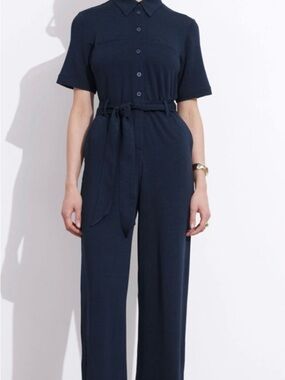 & Other Stories Classic Navy Utility Jumpsuit with Tie Belt - M